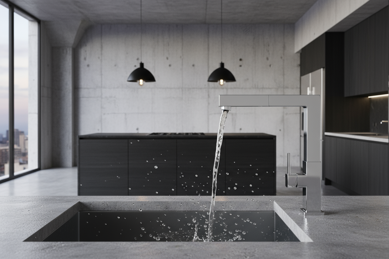 Frisches Wasser läuft aus einem Wasserhahn