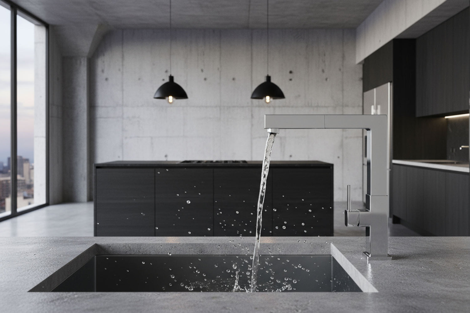 Frisches Wasser läuft aus einem Wasserhahn