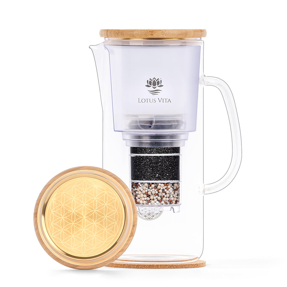 Lotus Vita ENYA Wasserfilter Filterkanne Glas Gold – Wasserkontor