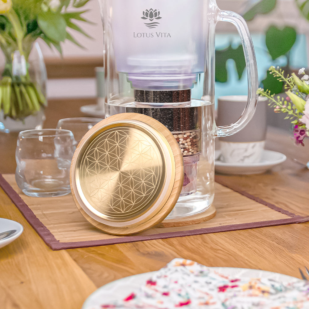 Lotus Vita ENYA Wasserfilter Filterkanne Glas Gold